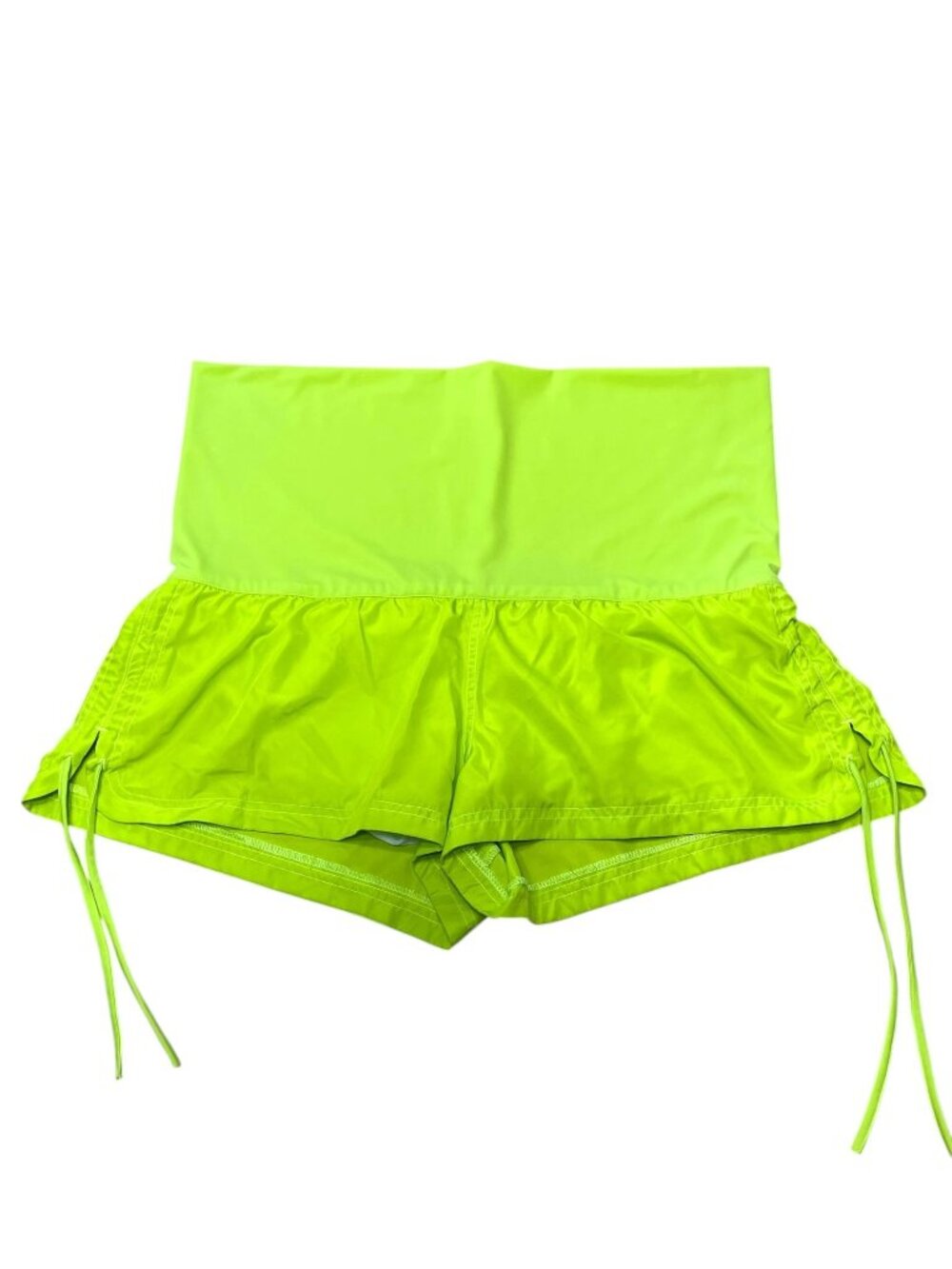 High-Waisted Neon Green Swim Short Adjustable Side Ties & Built-In Bikini Sz 8